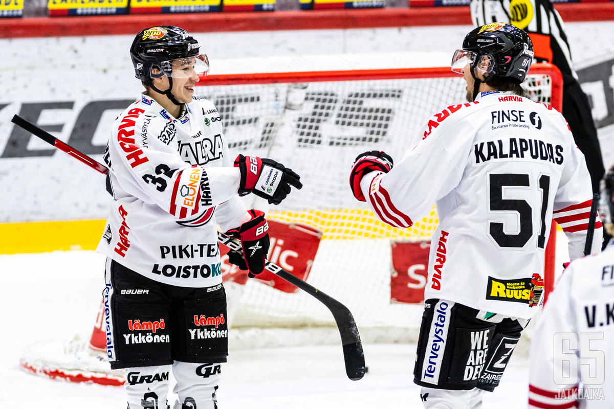 Jerry Turkulainen ja Antti Kalapudas keräsivät kolme pistettä mieheen.