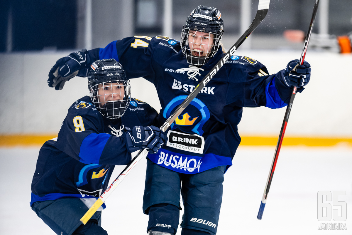 Elisa Holopainen ja Nelli Laitinen onnistuivat kaksi kertaa maalinteossa ratkaisevassa finaalissa. 