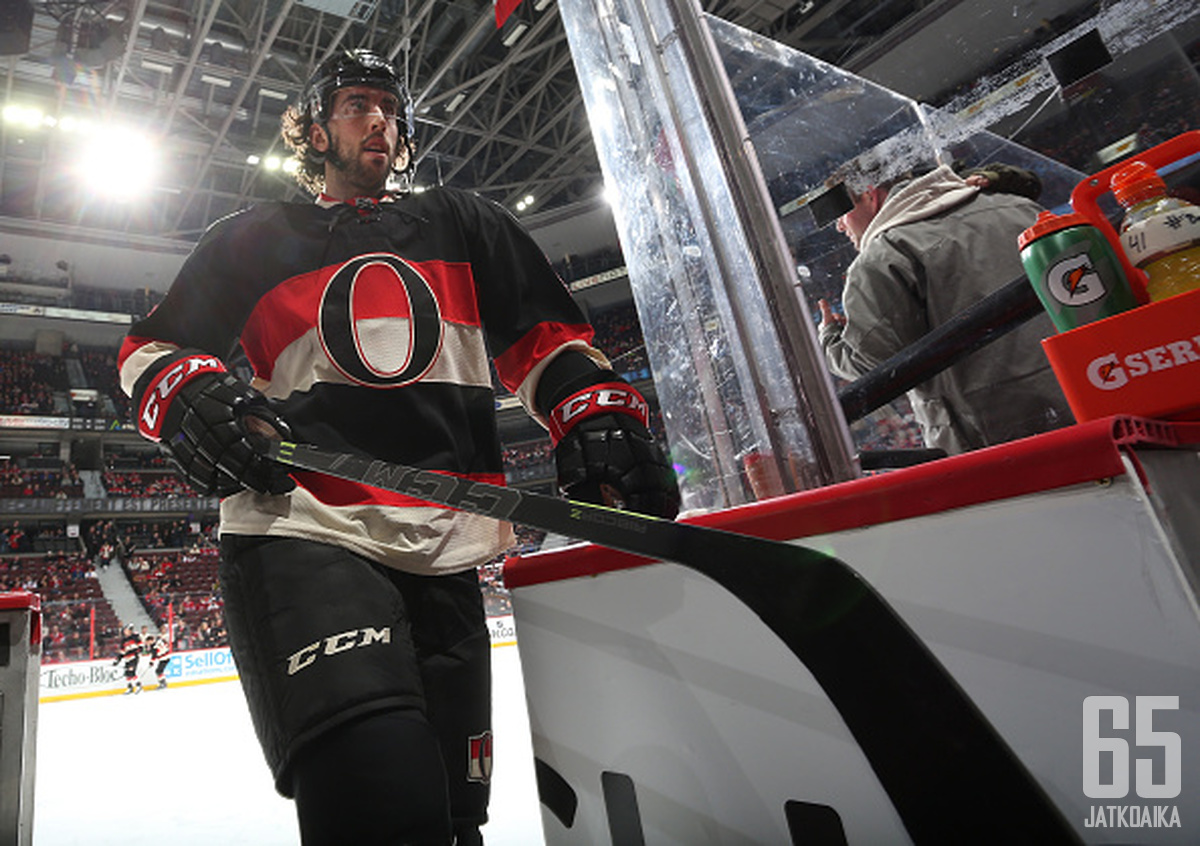 OTTAWA, ON - JANUARY 15: Jared Cowen #2 of the Ottawa Senators leaves the ice after warmup prior to a game against the Montreal Canadiens at Canadian Tire Centre on January 15, 2015 in Ottawa, Ontario, Canada.  (Photo by Andre Ringuette/NHLI via Getty Ima