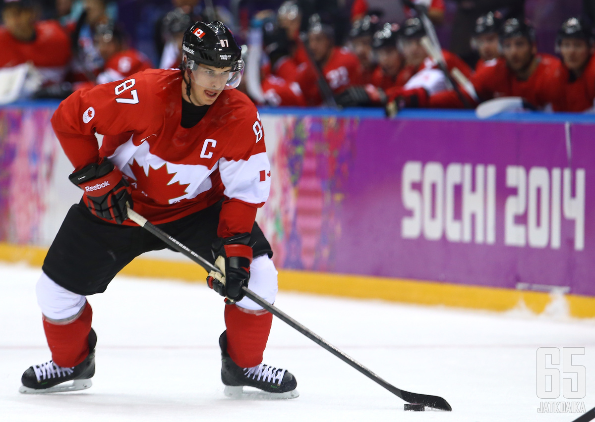 Sidney Crosby pelasi Kanadan paidassa viimeksi olympialaisissa.