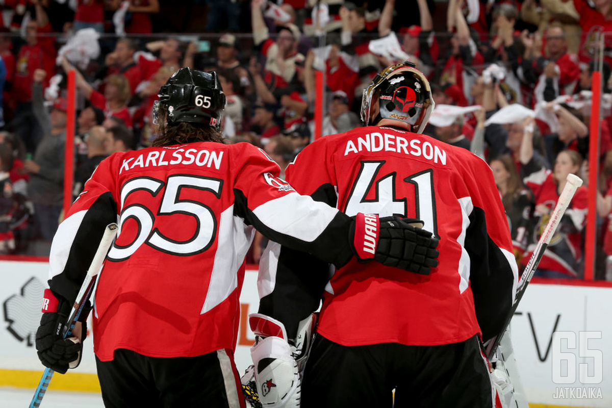 Erik Karlsson ja Craig Anderson ovat olleet joukkueensa suurimmat sankarit pudotuspeleissä. Samaa sankaruutta joukkue tarvitsee heiltä jälleen.
