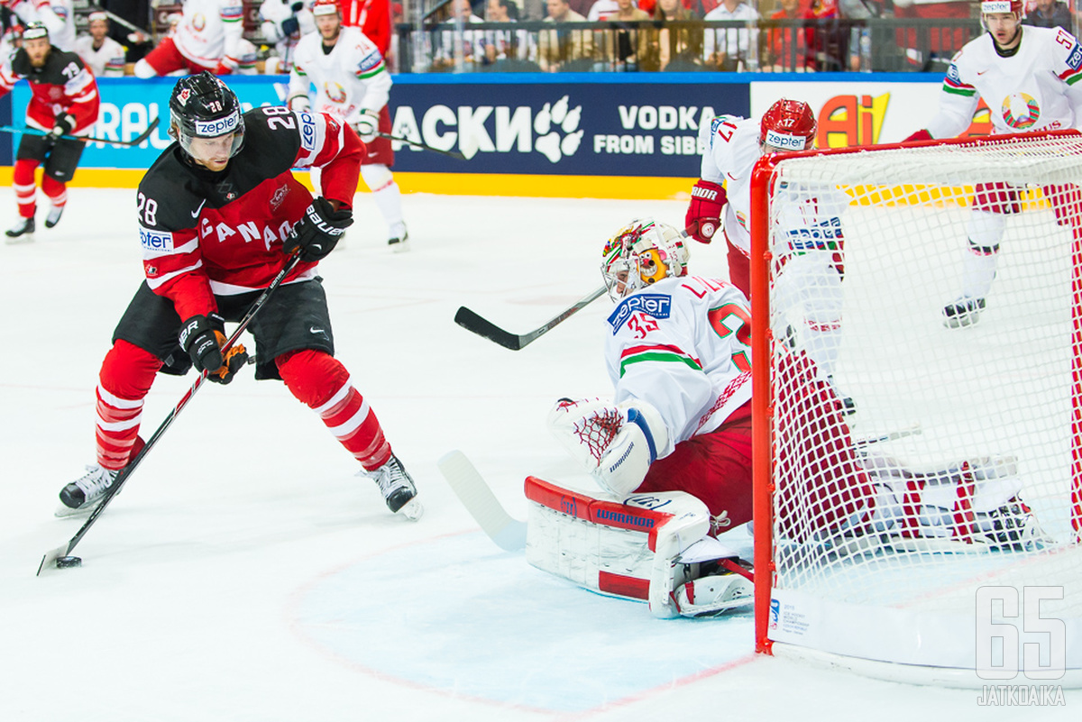Kanada upotti kiekon yhdeksän kertaa Valko-Venäjän verkkoon.