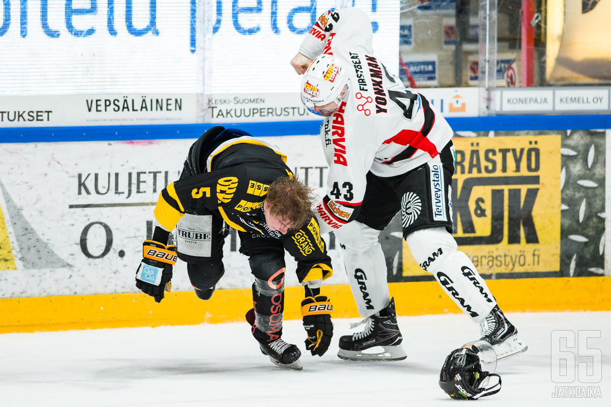 20171202, Jyväskylä 
Liiga JYP vs KalPa.
 Kuvassa JYP Nolan Yokman ja KalPa Mikael Seppälä. Vesa Pöppönen.