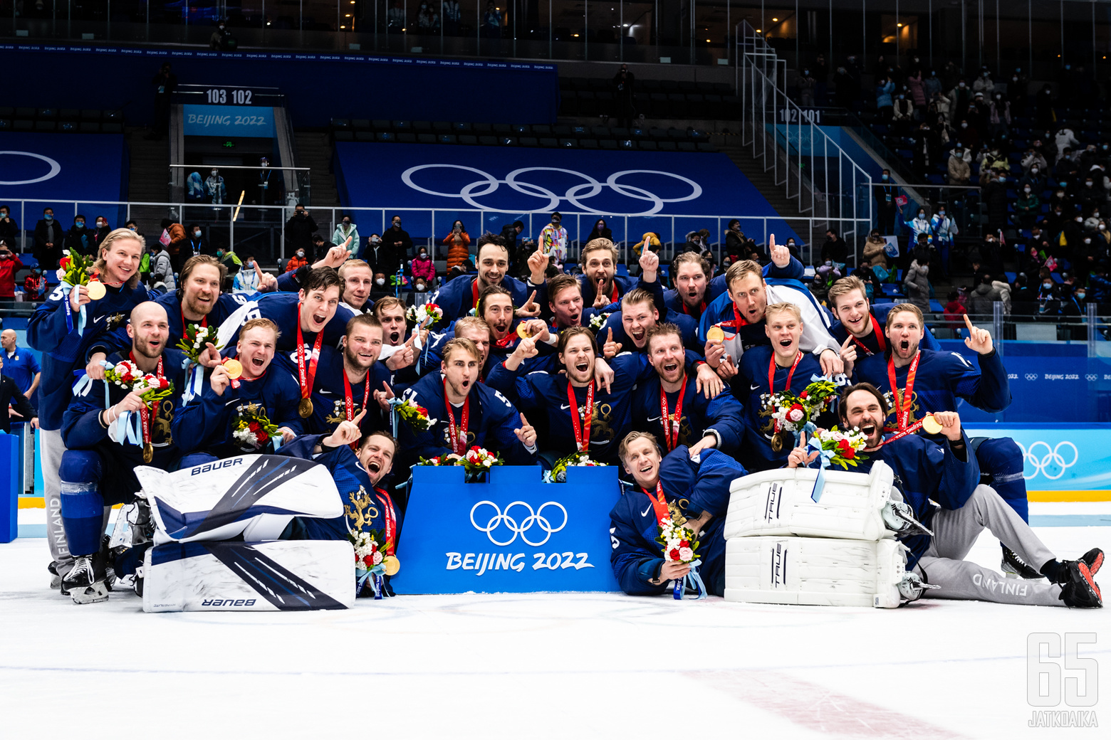 Pekingin 2022 olympialaisten miesten jääkiekon loppuottelussa Suomi - ROC, National Indoor Stadiumilla, Pekingissä, Kiinassa, 20. helmikuuta 2022.