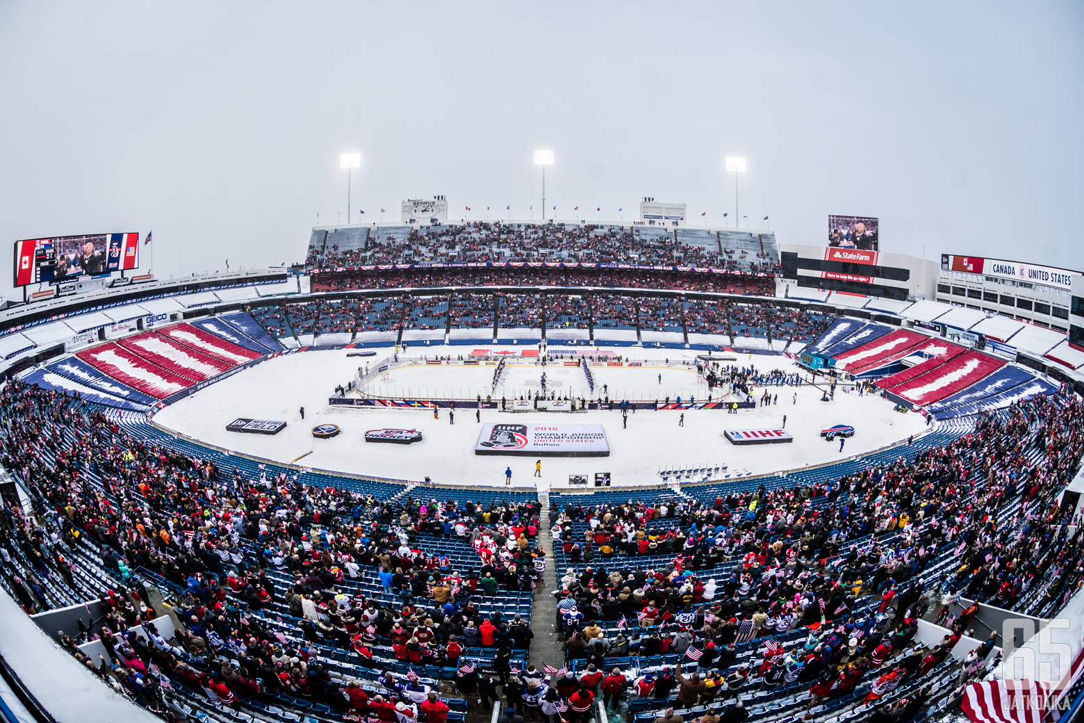 nuorten MM-kisojen ottelussa Kanada - USA, New Era Fieldillä, Buffalossa, 29. joulukuuta 2017.